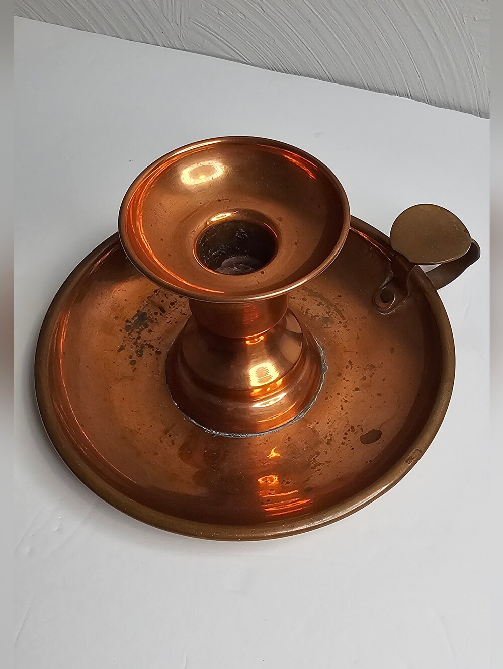 Vintage Antique Copper Candlestick Holder Finger Hold Chamberstick